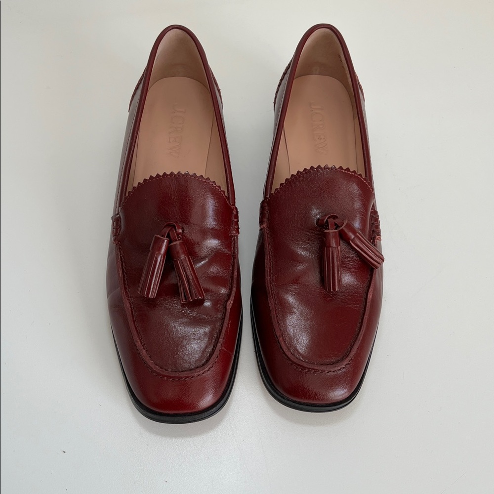 J Crew Red Leather Tassel Loafers